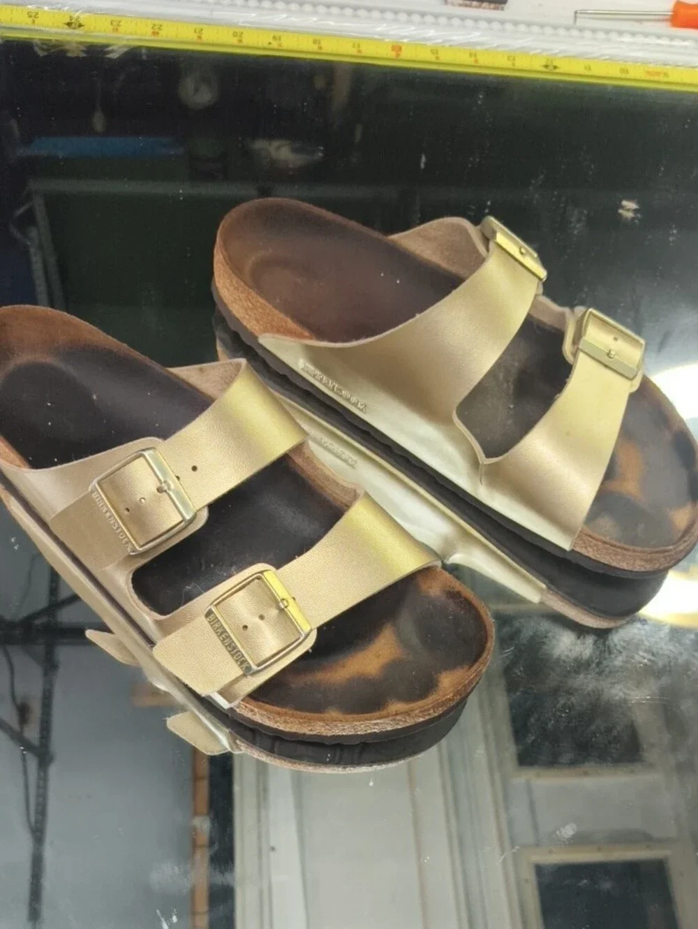 Birkenstock Mens 11 Double-Buckle Sandals in Metallic Gold